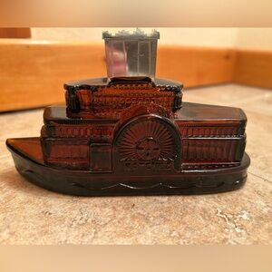 AVON Amber Brown Glass Side Wheeler Steamboat Cologne Decanter “Wild Country”